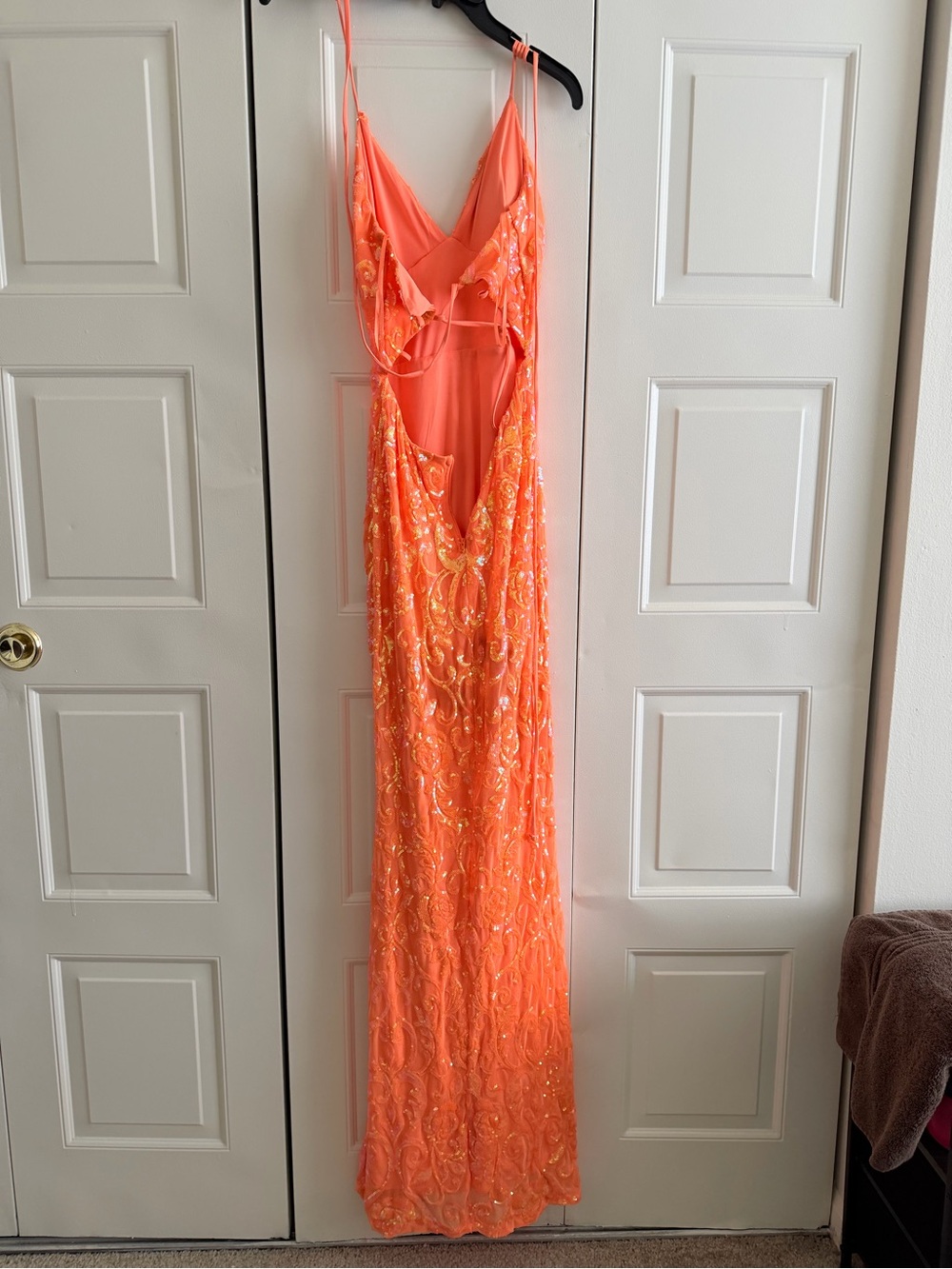 Windsor Neon Orange Sequin Prom Gown - Picture 2 of 4